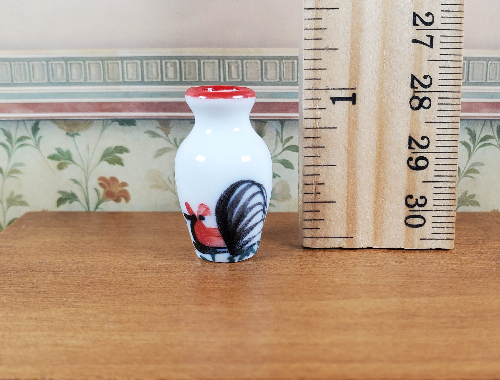 Dollhouse White Ceramic Vase Rooster Motif 1:12 Scale Miniature