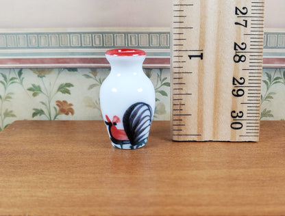 Dollhouse White Ceramic Vase Rooster Motif 1:12 Scale Miniature