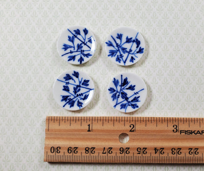 Dollhouse Dinner Plates Cobalt Sprigs Ceramic Set of 4 1:12 Scale Miniature 1"