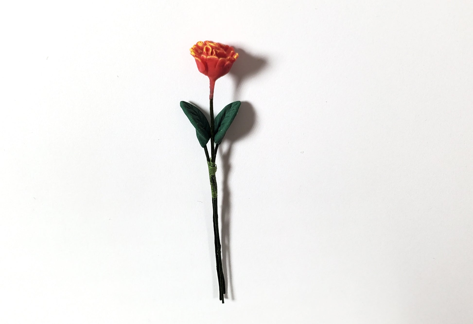 Dollhouse Red & Orange Marigold Single Stem with Foliage 1:12 Scale Miniature