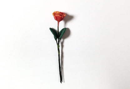 Dollhouse Red & Orange Marigold Single Stem with Foliage 1:12 Scale Miniature