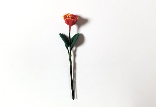 Dollhouse Red & Orange Marigold Single Stem with Foliage 1:12 Scale Miniature