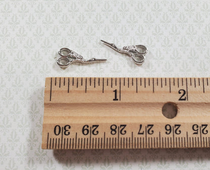 Dollhouse Bird Sewing Scissors x2 Pair Fancy Silver Metal 1:12 Scale