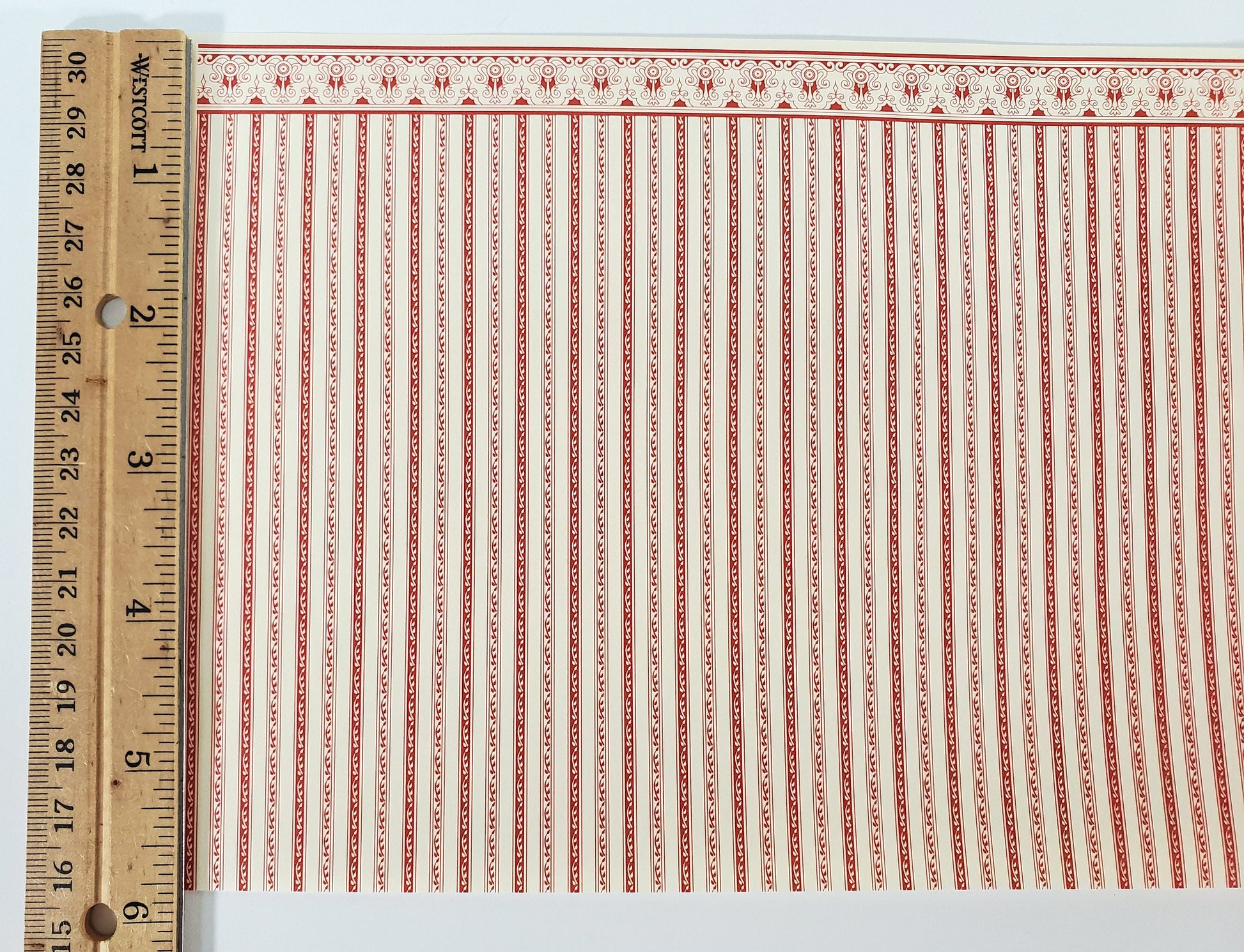 Dollhouse HALF SCALE Wallpaper 3 Sheets Red & Cream Striped "Regency" 1:24 Scale