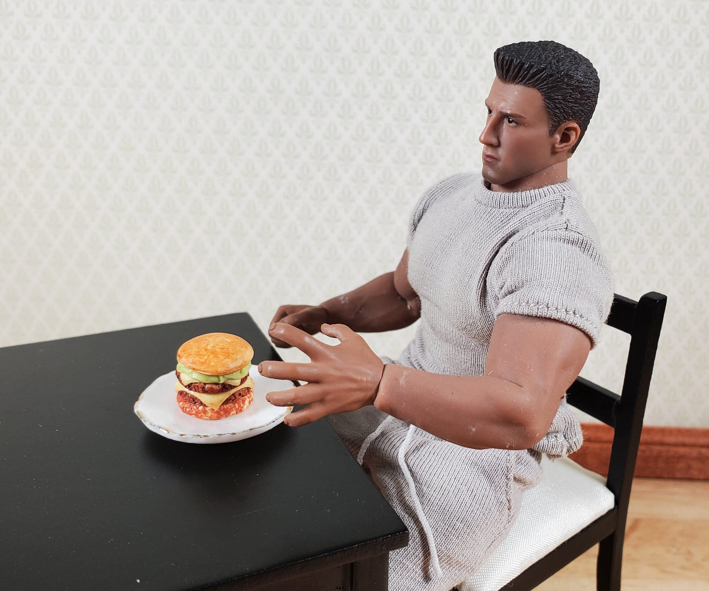 Dollhouse Double Cheeseburger with Lettuce 1:12 Scale Miniature Hamburger