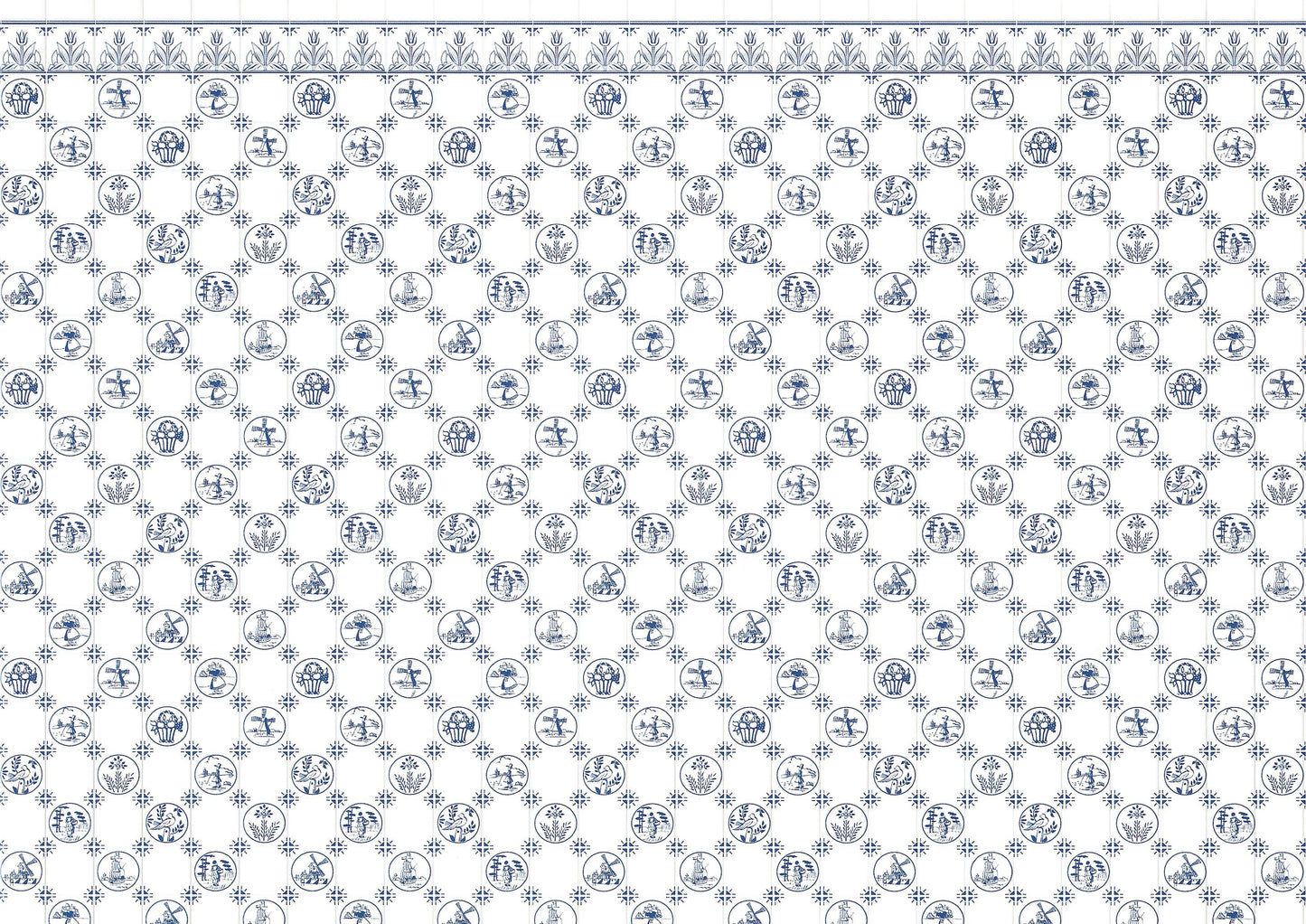 Dollhouse Delft Tile Dutch Wallpaper Blue Embossed Card 1:12 Scale Miniature
