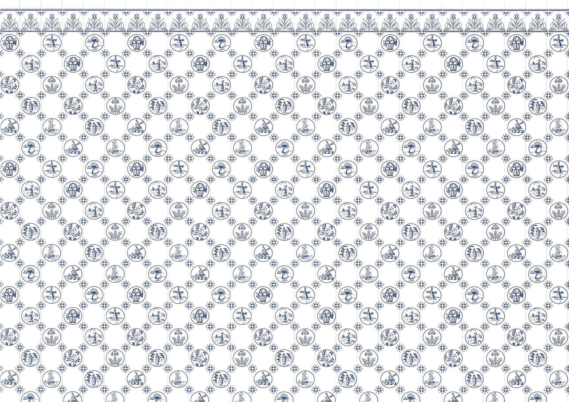 Dollhouse Delft Tile Dutch Wallpaper Blue Embossed Card 1:12 Scale Miniature
