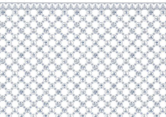 Dollhouse Delft Tile Dutch Wallpaper Blue Embossed Card 1:12 Scale Miniature