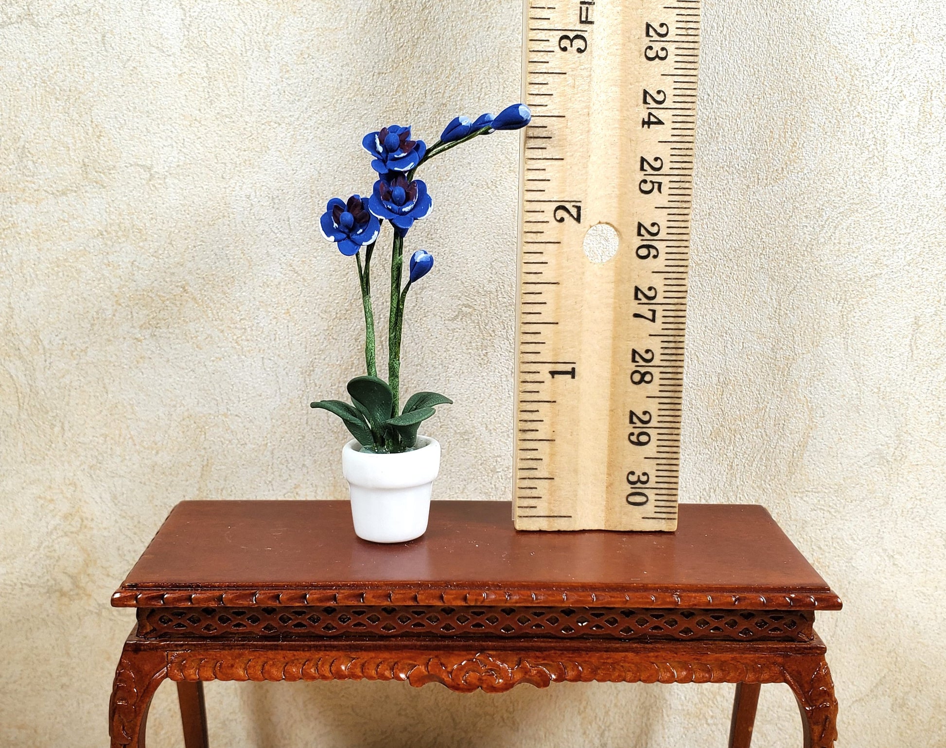 Dollhouse Miniature Tall Phalaenopsis Orchid in a White Ceramic Pot 1:12 Scale