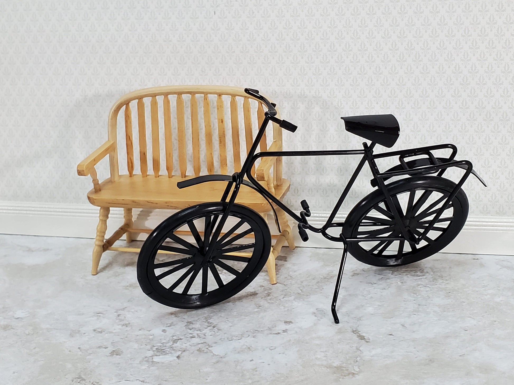 Dollhouse Black Bicycle Metal Adult Bike 1:12 Scale Modern Miniature