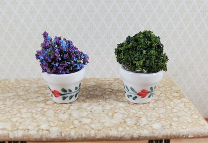 Dollhouse Ceramic Planter Pot Red & Green Set of 2 Small 1:12 Scale Miniature