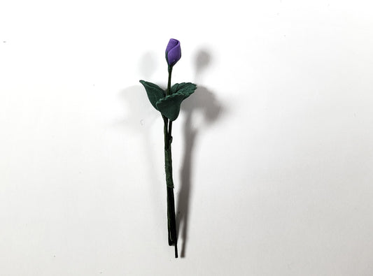 Dollhouse Light Purple Rose Bud Single Stem with Foliage 1:12 Scale Miniature