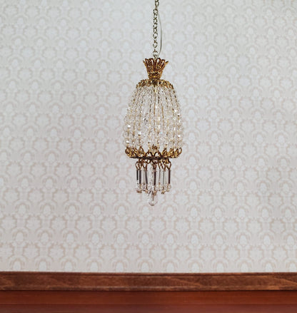 Dollhouse Parlor Chandelier Light Real Glass Crystals 12 Volt 1:12 Scale Miniature