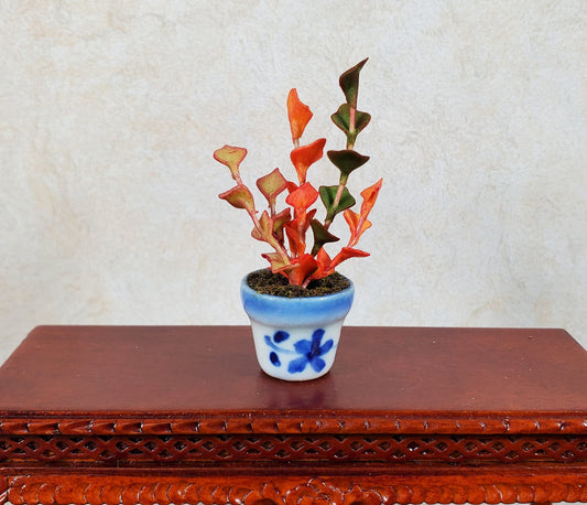Dollhouse Orange Ivy Plant in Blue & White Ceramic Pot 1:12 Scale Miniature