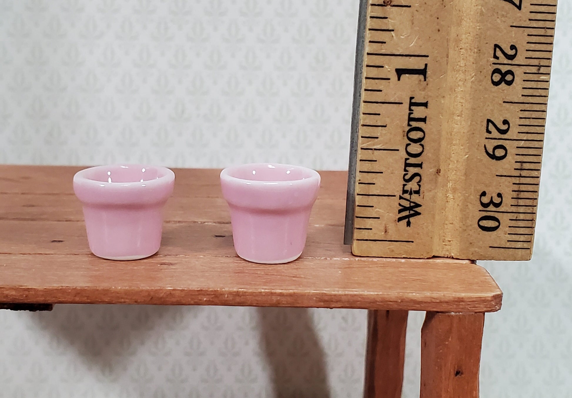 Dollhouse Planters Pink Set of 2 Small Ceramic Miniature Garden Pots
