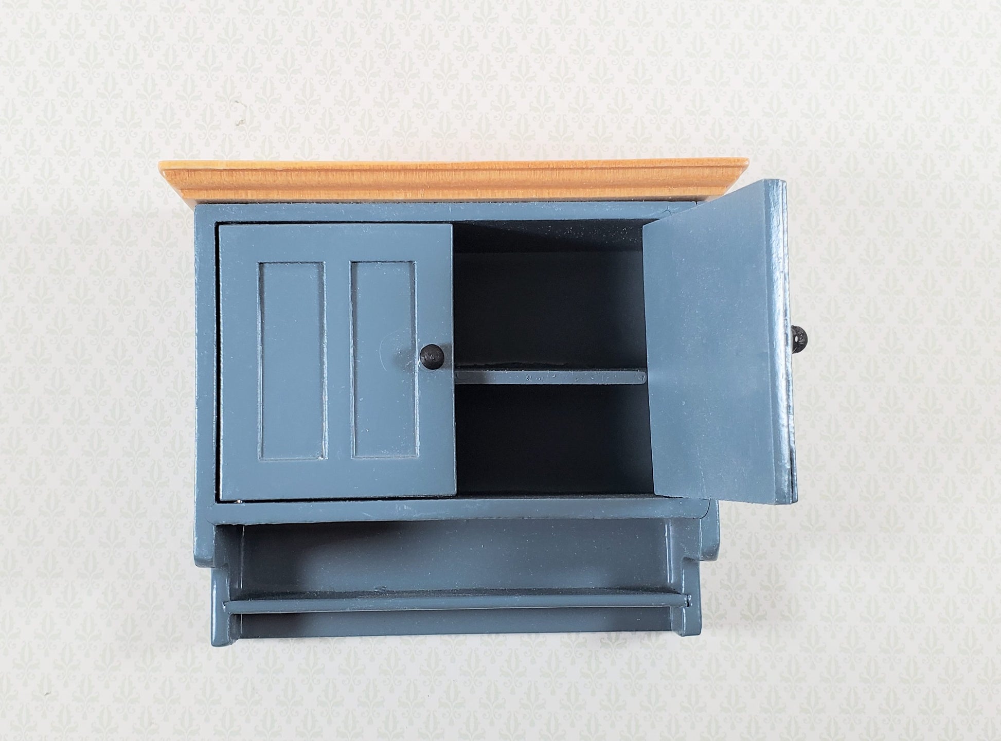 Dollhouse Kitchen Cupboard Blue Gray Hanging with Doors and Shelf 1:12 Scale