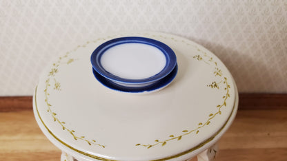 Dollhouse Round Blue & White Ceramic Platter x2 1:12 Scale Miniature