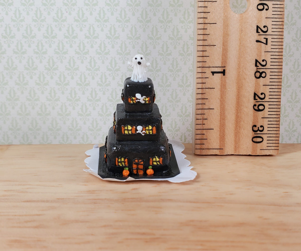 Dollhouse Halloween Mansion with Ghost 3 Tier Cake 1:12 Scale Miniature Dessert
