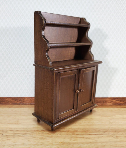 Dollhouse Tall Hutch Cabinet with Shelves Dark Walnut Finish 1:12 Scale Furniture