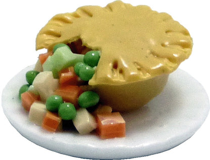 Dollhouse Chicken Pot Pie on a White Plate 1:12 Scale Miniature Food Kitchen