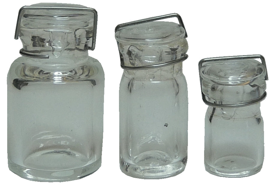 Dollhouse Round Glass Canning Jars Clear Set of 3 1:12 Scale Miniature