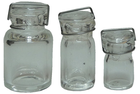 Dollhouse Round Glass Canning Jars Clear Set of 3 1:12 Scale Miniature
