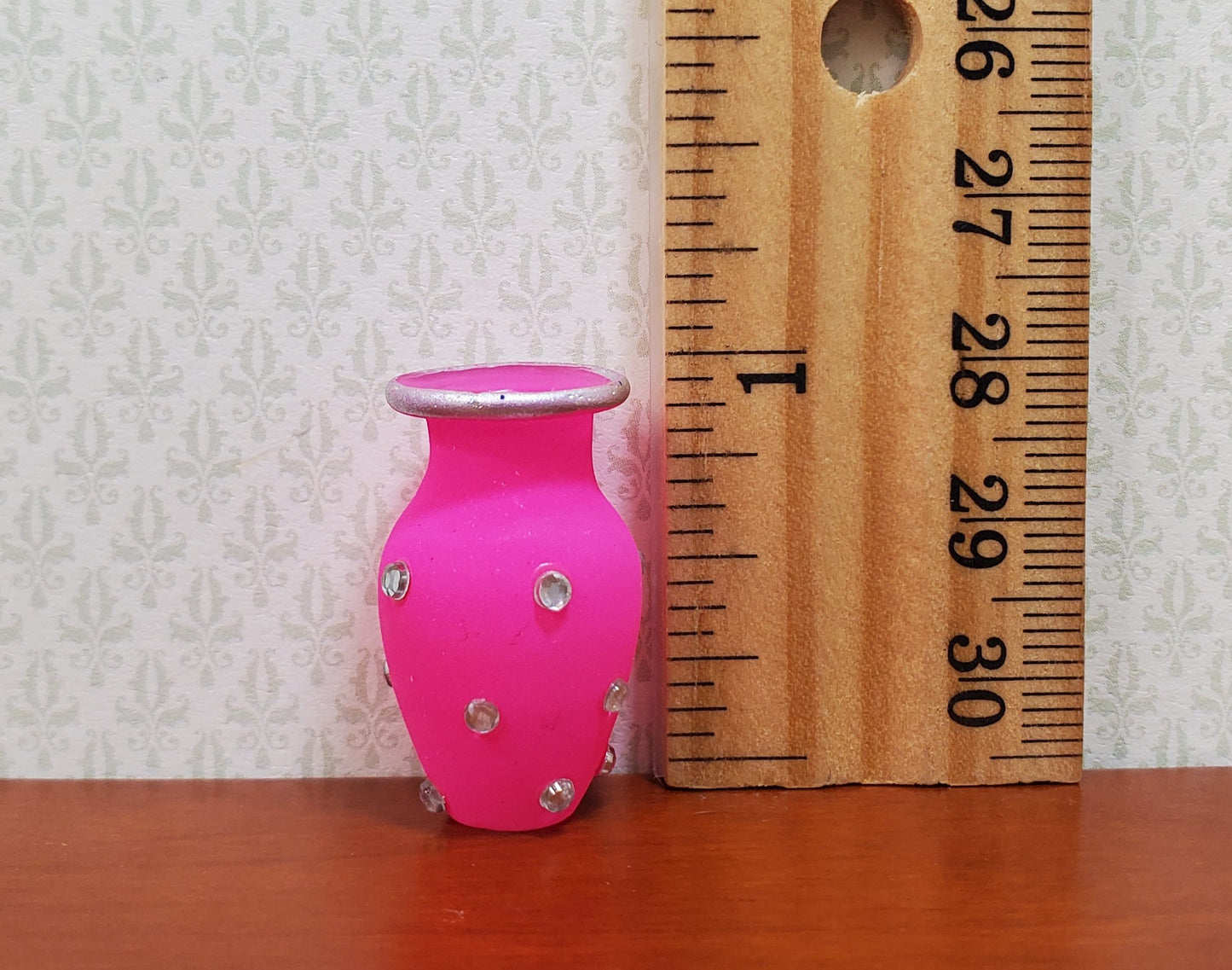 Dollhouse Jeweled Vase Hot Pink & Silver 1:12 Scale Miniature Decor Accessories