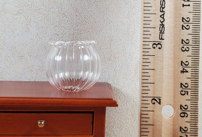 Dollhouse Large Clear Glass Round Ribbed Vase 1:12 Scale Miniature