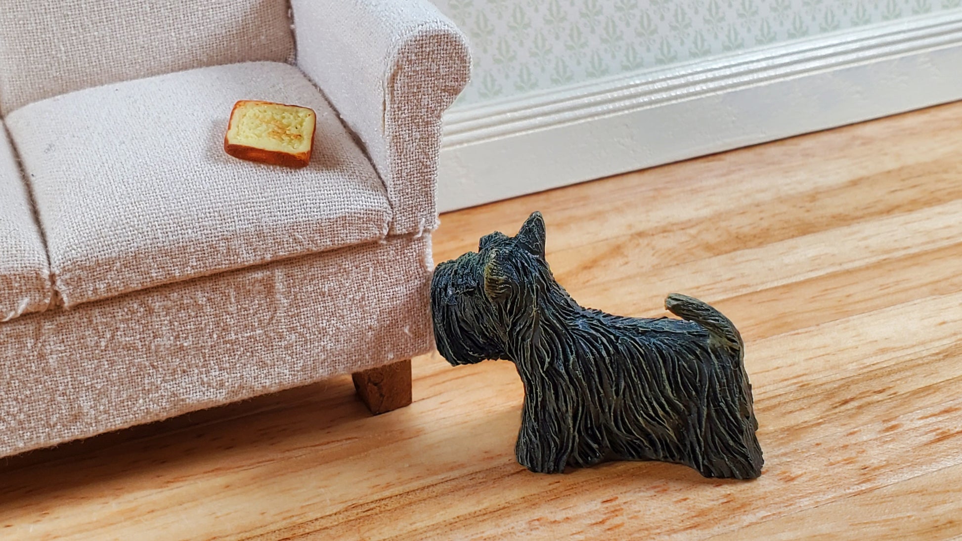Dollhouse Puppy Dog Scottie Scottish Terrier Black 1:12 Scale Miniature Pet