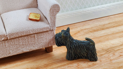 Dollhouse Puppy Dog Scottie Scottish Terrier Black 1:12 Scale Miniature Pet