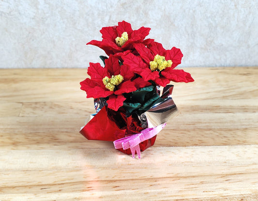 Dollhouse Large Red Poinsettias in Red Christmas Foil 1:12 Scale Miniature