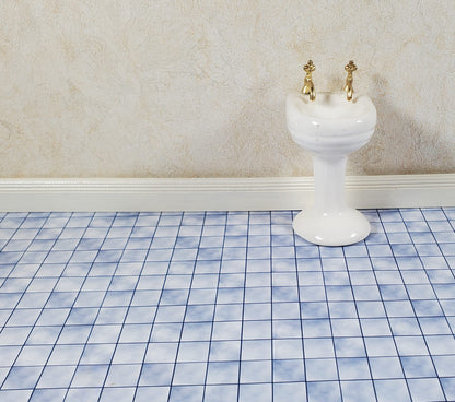 Dollhouse Blue Grey Tile Floor Lightly Embossed 1:12 Miniature Card Stock