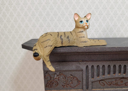 Dollhouse Kitty Cat Brown Tabby Shelf Sitter Leg Down 1:12 Scale Miniature Pet