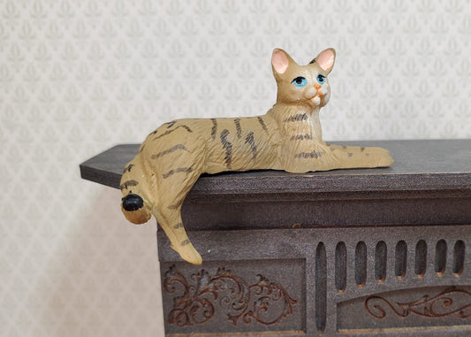 Dollhouse Kitty Cat Brown Tabby Shelf Sitter Leg Down 1:12 Scale Miniature Pet