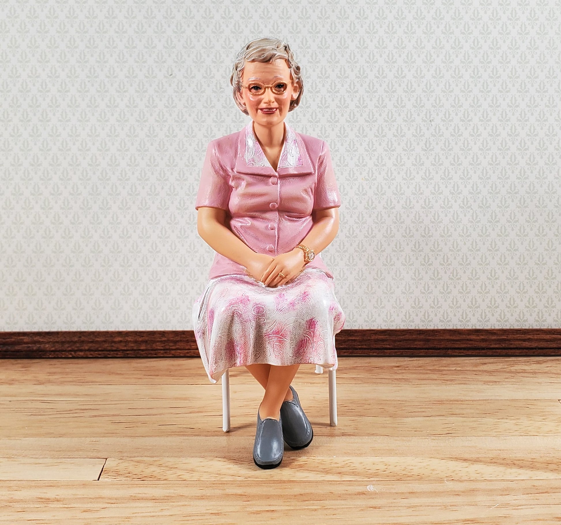 Dollhouse Modern Lady Grandma Doll Sitting 1:12 Scale Miniature "RoseMary"