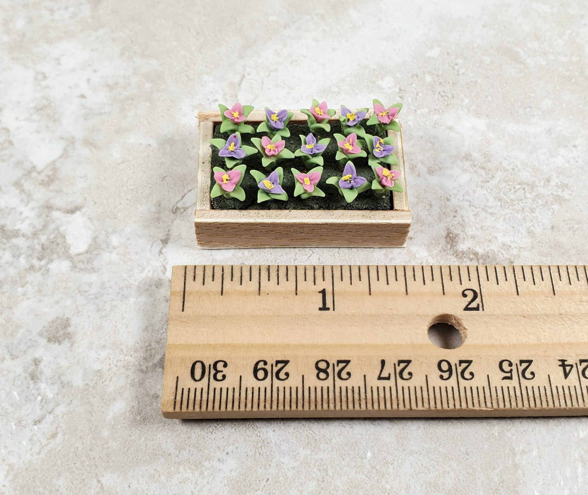 Dollhouse Colorful Seedlings in a Rectangular Wood Tray 1:12 Scale Miniature