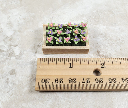 Dollhouse Colorful Seedlings in a Rectangular Wood Tray 1:12 Scale Miniature