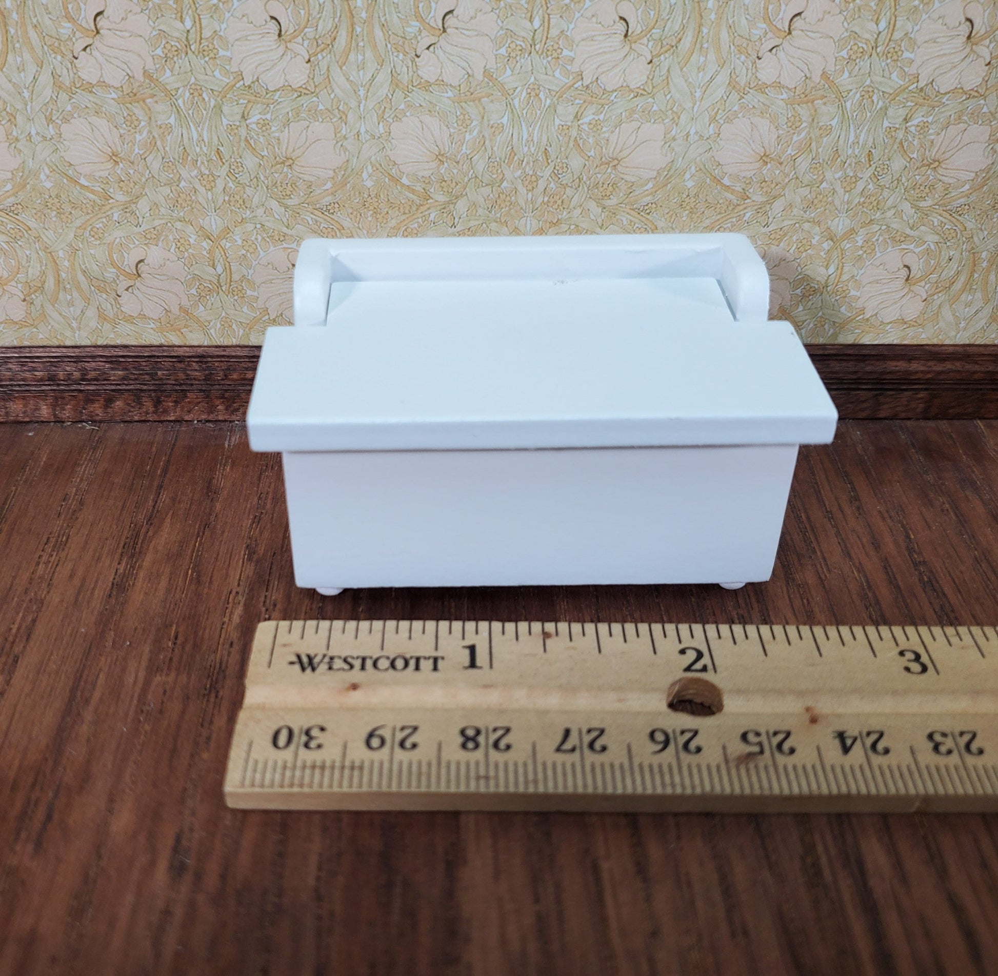 Dollhouse Small Toy Chest White Wood Trunk 1:12 Scale Nursery Furniture