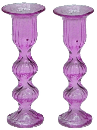 Dollhouse Pink Glass Candlestick Holders Set of 2 1:12 Scale Miniature