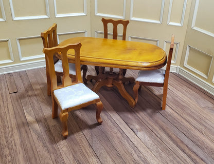 Dollhouse Dining Room Set Table Chairs Buffet in Walnut 1:12 Scale Miniature Furniture