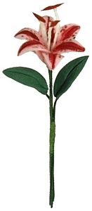 Dollhouse Pink & Red Tiger Lily Single Stem with Foliage 1:12 Scale Miniature