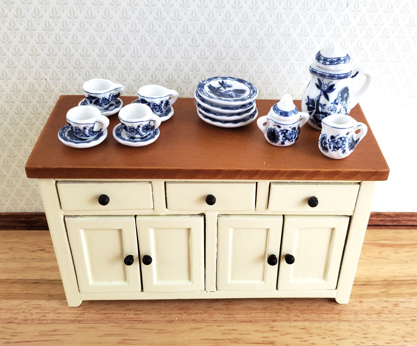 Dollhouse Coffee Tea Set Ceramic Pot Plates Cups Saucers 1:12 Scale Miniatures