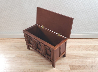 JBM Dollhouse Trunk Chest Tudor Gothic Style Walnut Finish 1:12 Scale Miniature