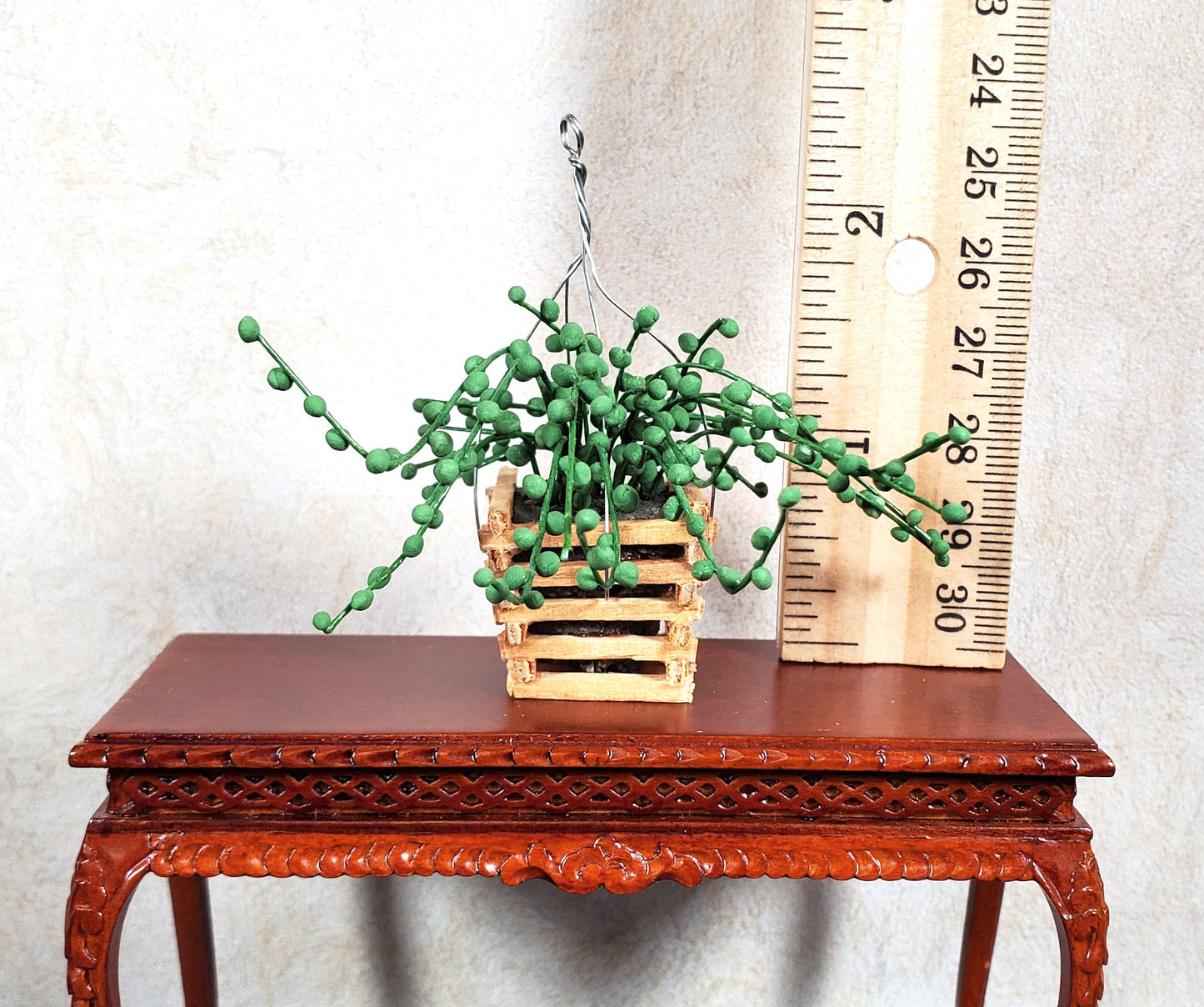 Dollhouse String of Pearls Plant in Wood Hanging Planter 1:12 Scale Miniature