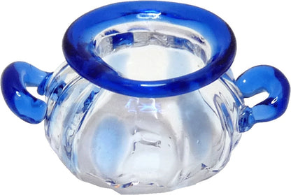 Dollhouse Clear Glass with Blue Trim Bowl 2 Handles 1:12 Scale Miniature Kitchen