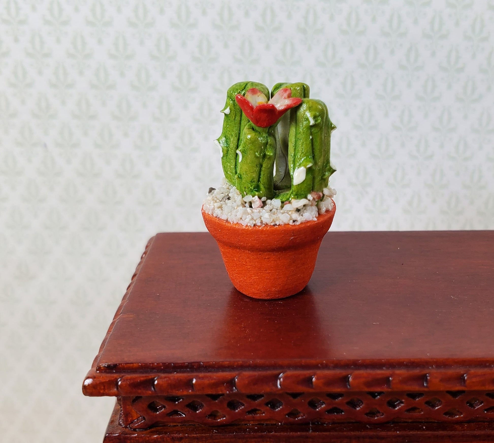 Dollhouse Flowering Cactus Plant in a Terra Cotta Planter 1:12 Scale Miniature