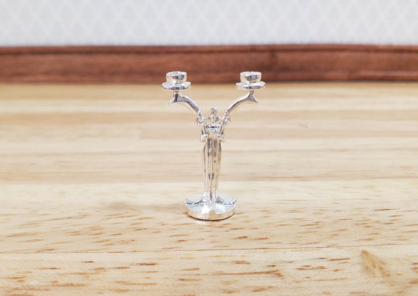 Dollhouse Art Nouveau Figural Candlestick Silver 1:12 Scale Miniature