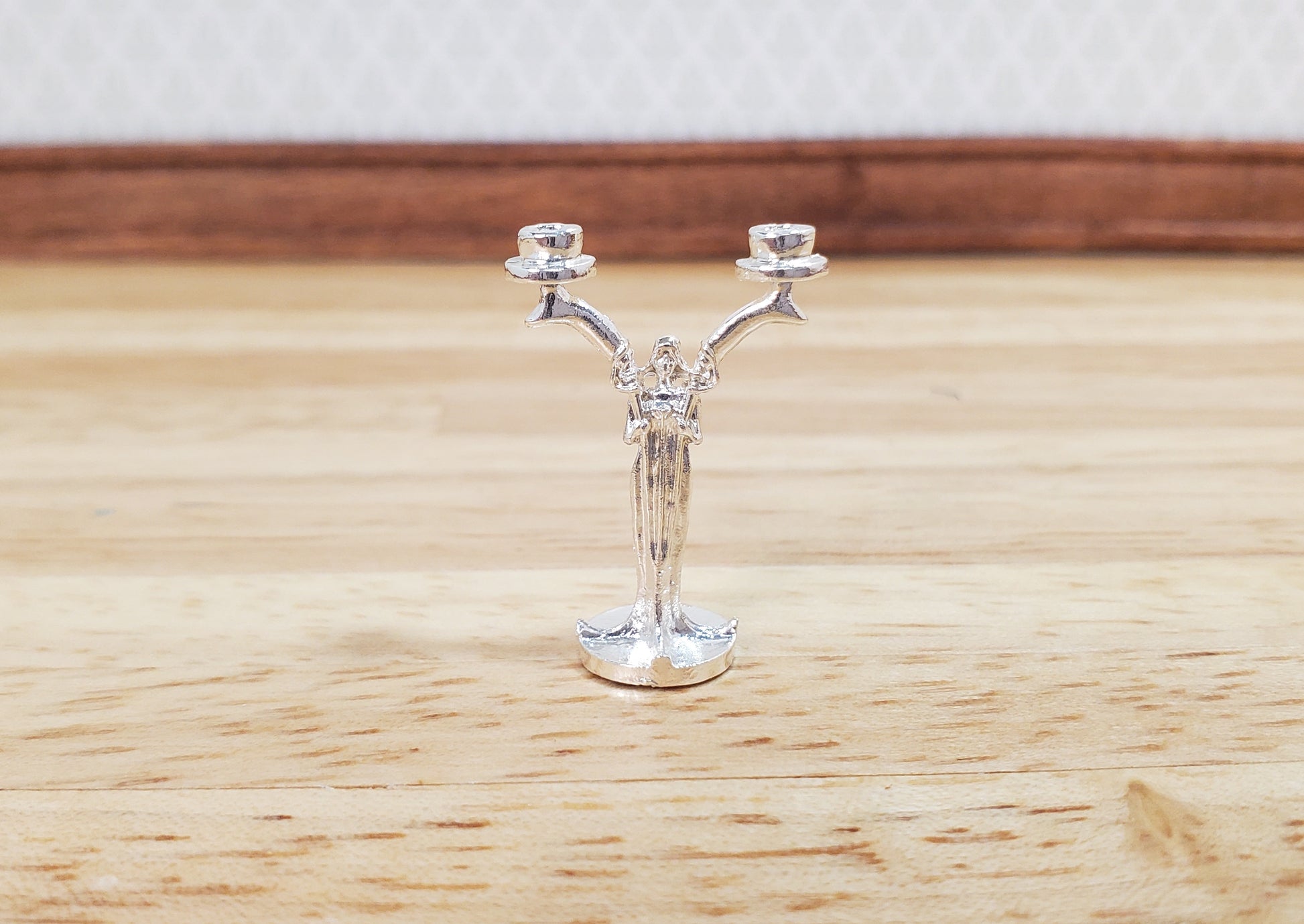 Dollhouse Art Nouveau Figural Candlestick Silver 1:12 Scale Miniature