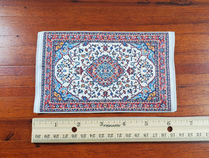 Dollhouse Small Rug Woven Fabric Red Cream Blue 1:12 Scale Victorian Style