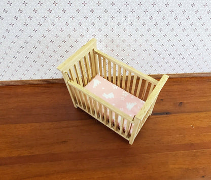 Dollhouse Miniature Crib Wood Light Oak Drop Side 1:12 Scale Nursery Furniture
